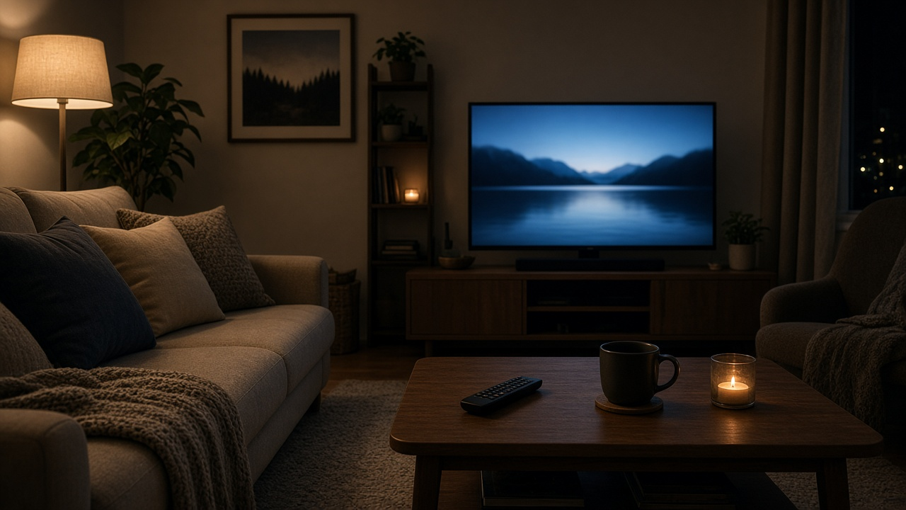 Living room television and remote ready for election-night coverage
