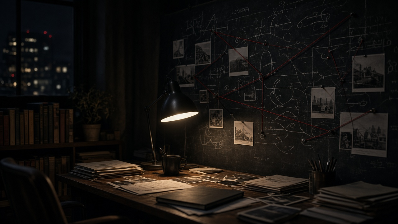 Empty grand museum gallery at night with ornate empty picture frames, marble floors and dramatic spotlights, photoreal heist mood, no people or text